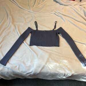 Women's Gray Ribbed Off-Shoulder Top